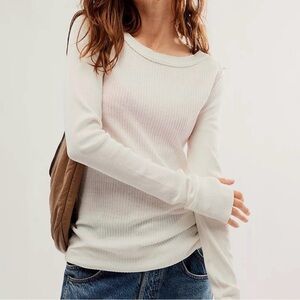 we the free honey b white long sleeve waffle knit crew neck shirt